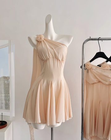 Apricot A Line One Shoulder Flower Chiffon Short Homecoming Dress Cocktail Dress HZ1023